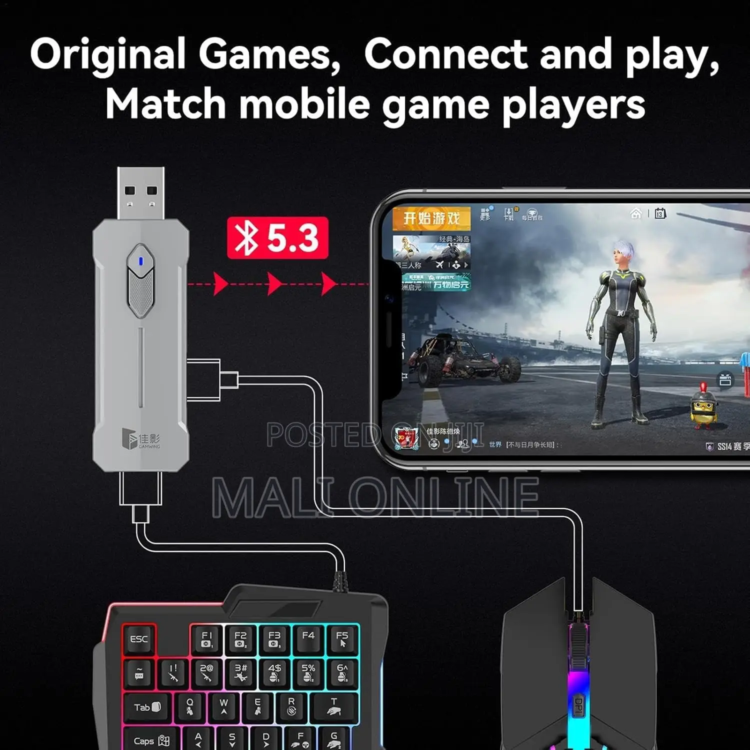 5-in-1 Mobile Gaming Keyboard Mouse Combo RGB Half-Hand Mini Keyboard