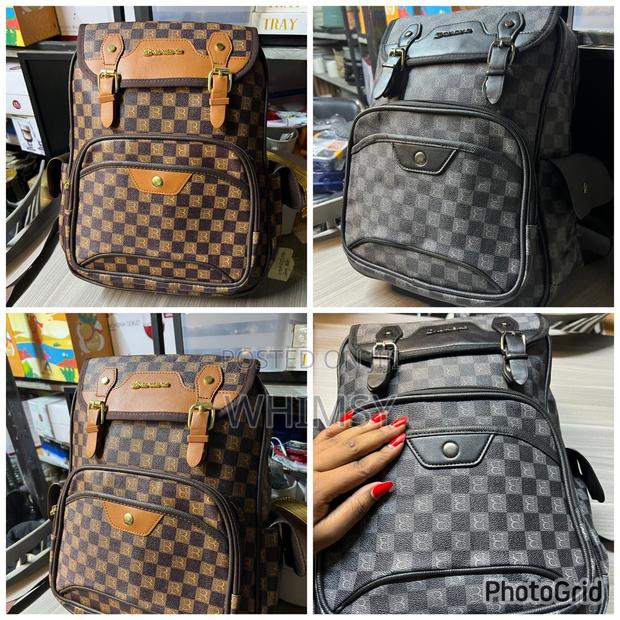 Pu Leather Brown Checkerboard Pattern Junior High School Bag - thumbnail 2