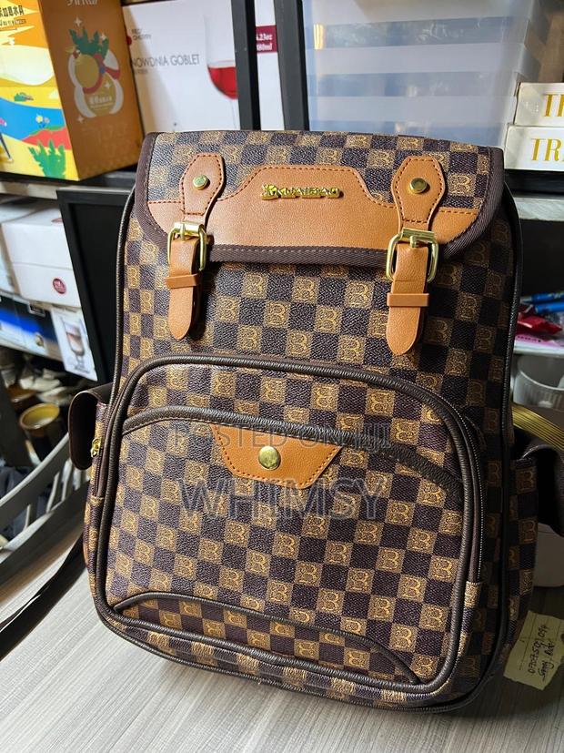 Pu Leather Brown Checkerboard Pattern Junior High School Bag - main view