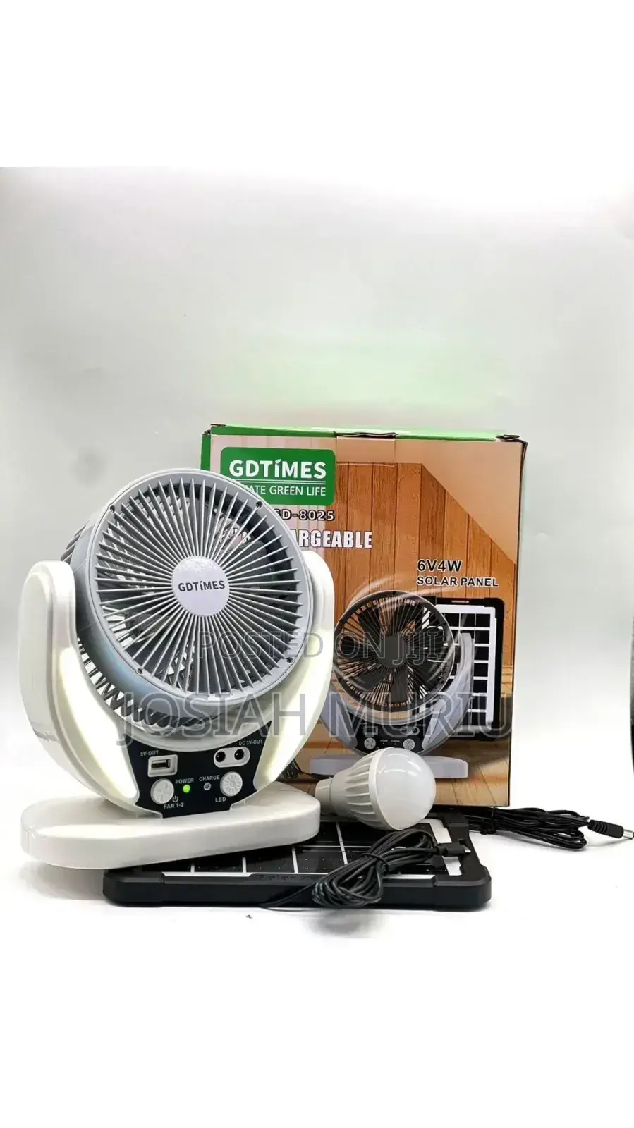 Gdtimes Gd-8025 6-Inch Solar-Powered Rechargeable Fan