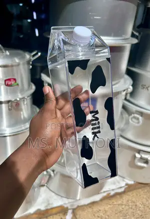 A Pair (2) Portable, Clear Acrylic Milk / Juice Bottle