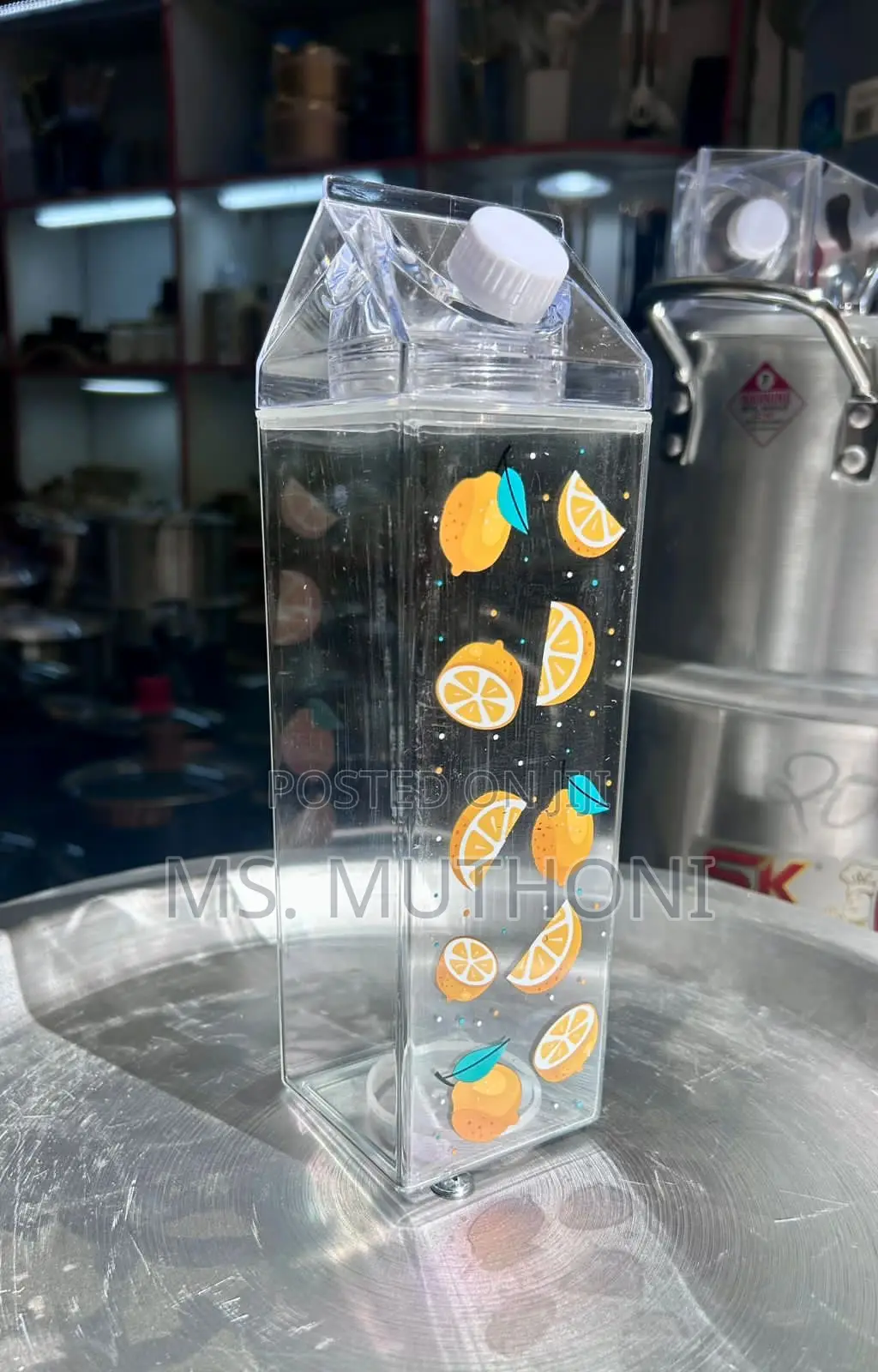 A Pair (2) Portable, Clear Acrylic Milk / Juice Bottle
