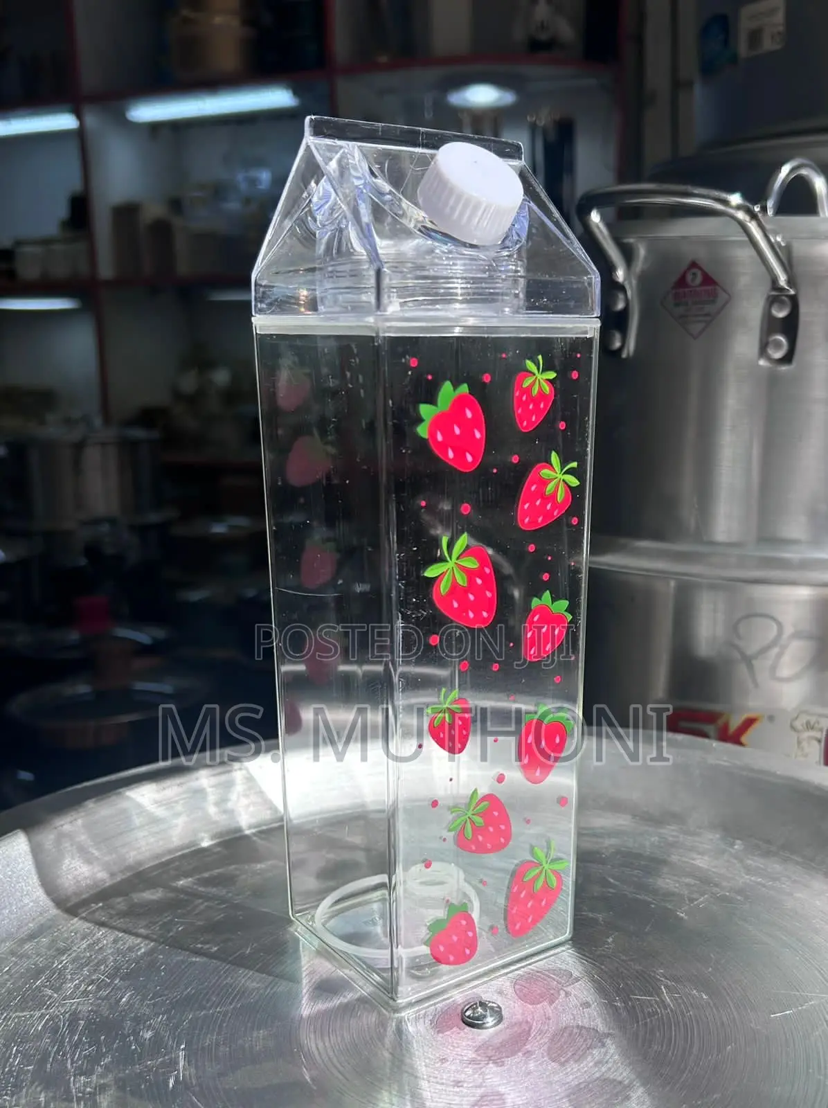 A Pair (2) Portable, Clear Acrylic Milk / Juice Bottle