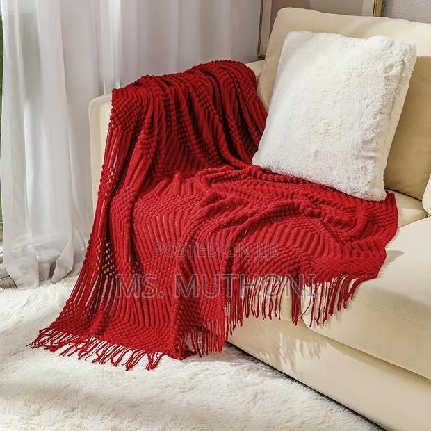 Textured Soft Knitted Throw Blanket With Tassels. - main view