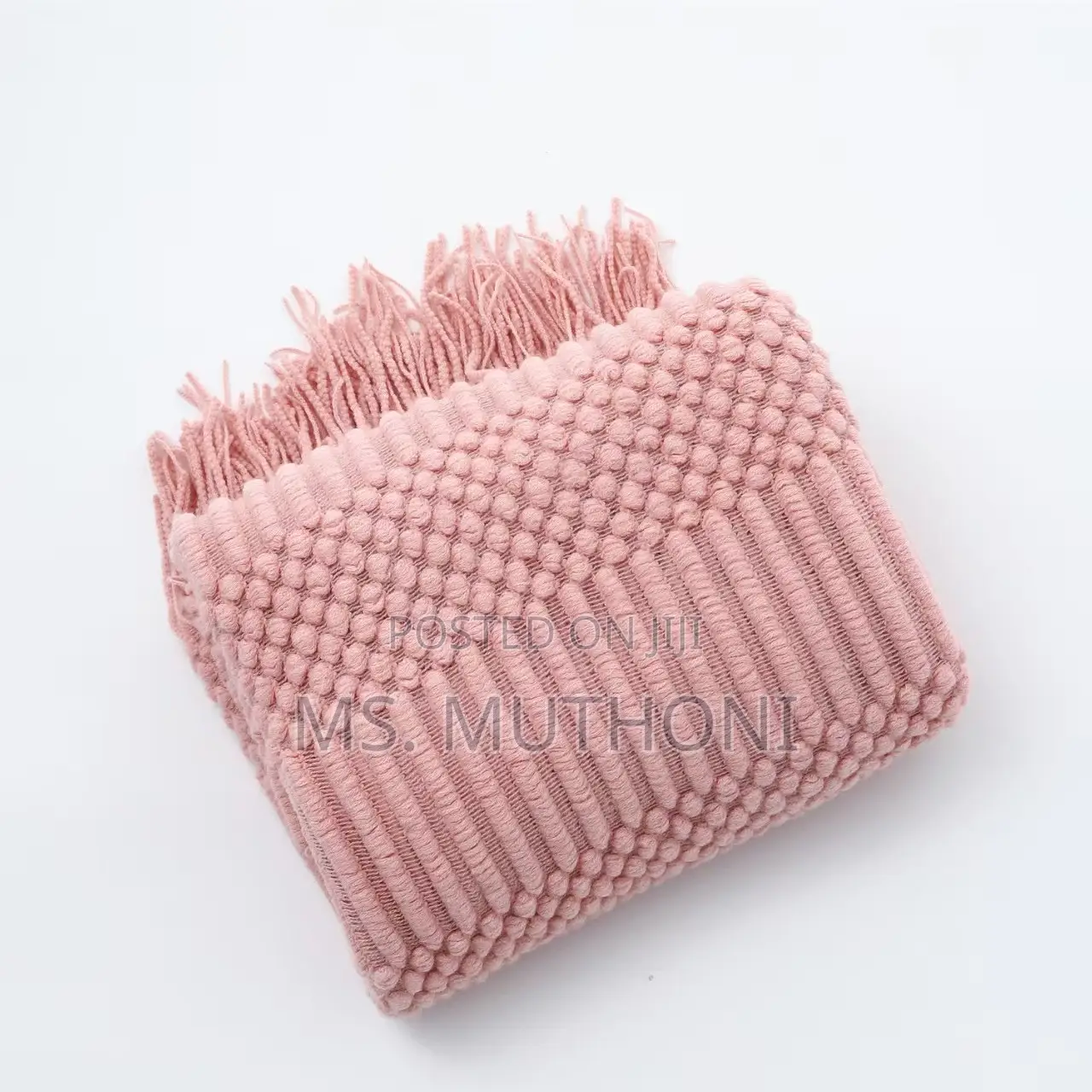 Textured Soft Knitted Throw Blanket With Tassels.