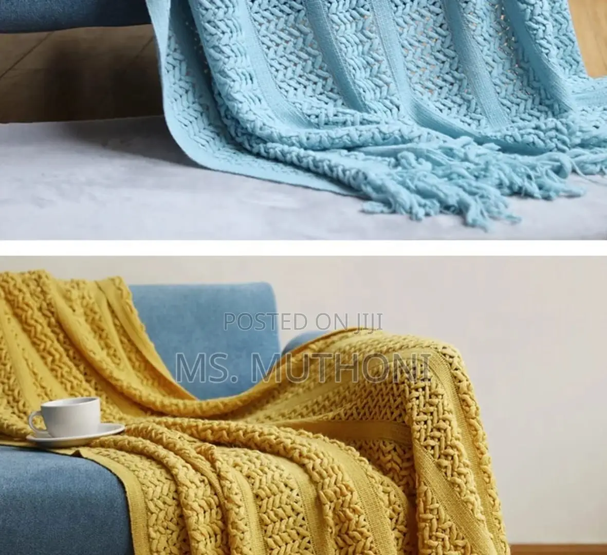 Multiple Colors Knitted Throw Blanket With Tassels.