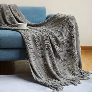 Multiple Colors Knitted Throw Blanket With Tassels.