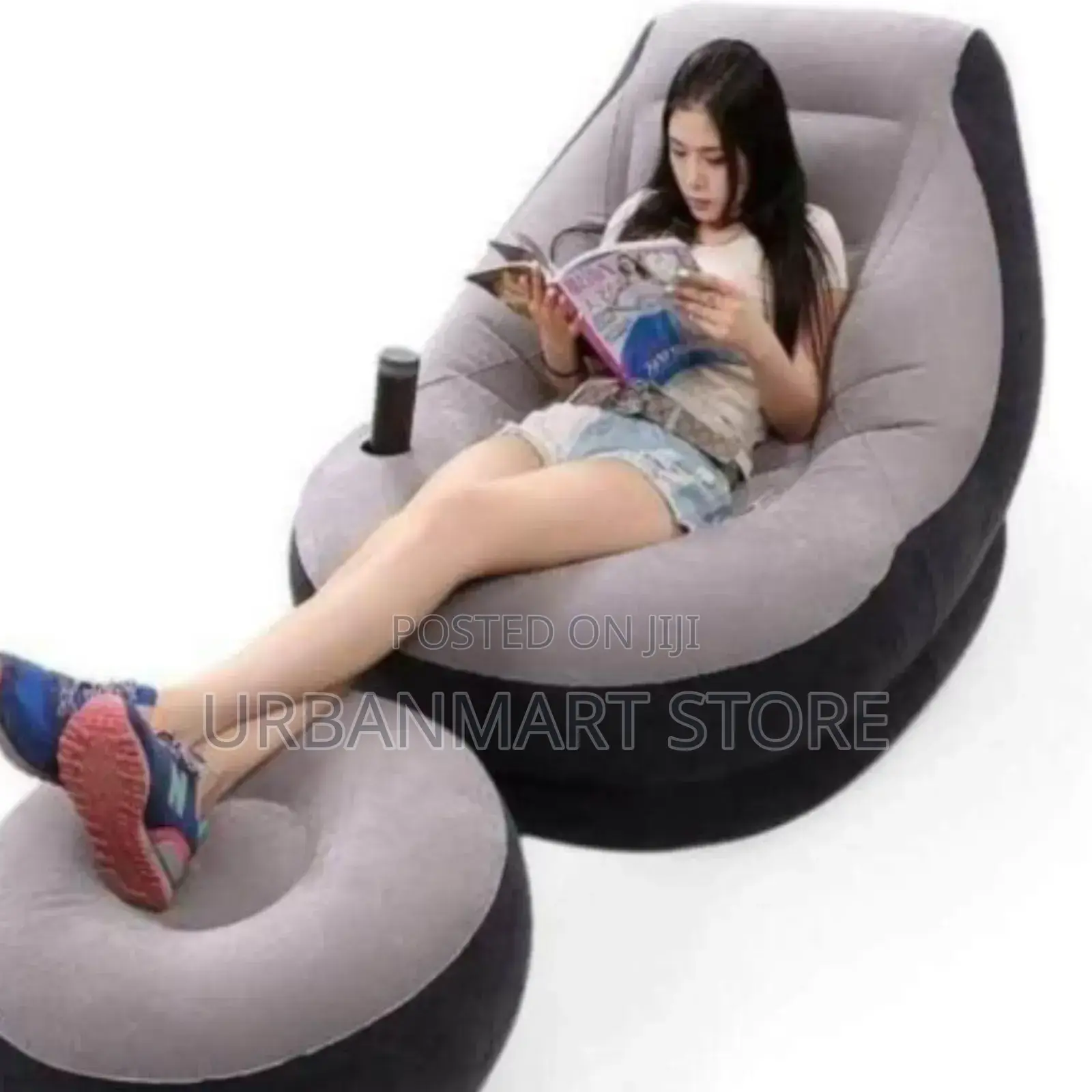 Big Grey Inflatable Seat With Footrest Pump - Amazing Price