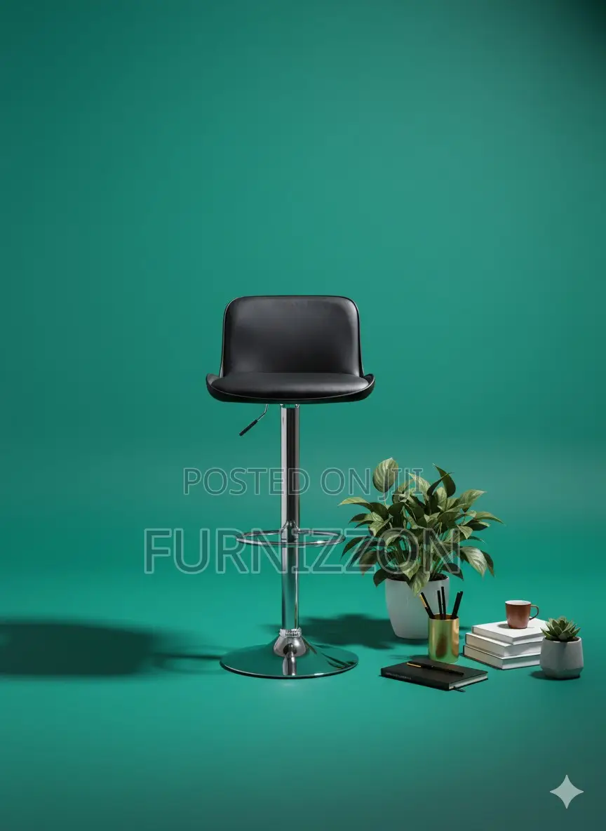 Modern Black Plastic Stool With Backrest and Adjustable Height