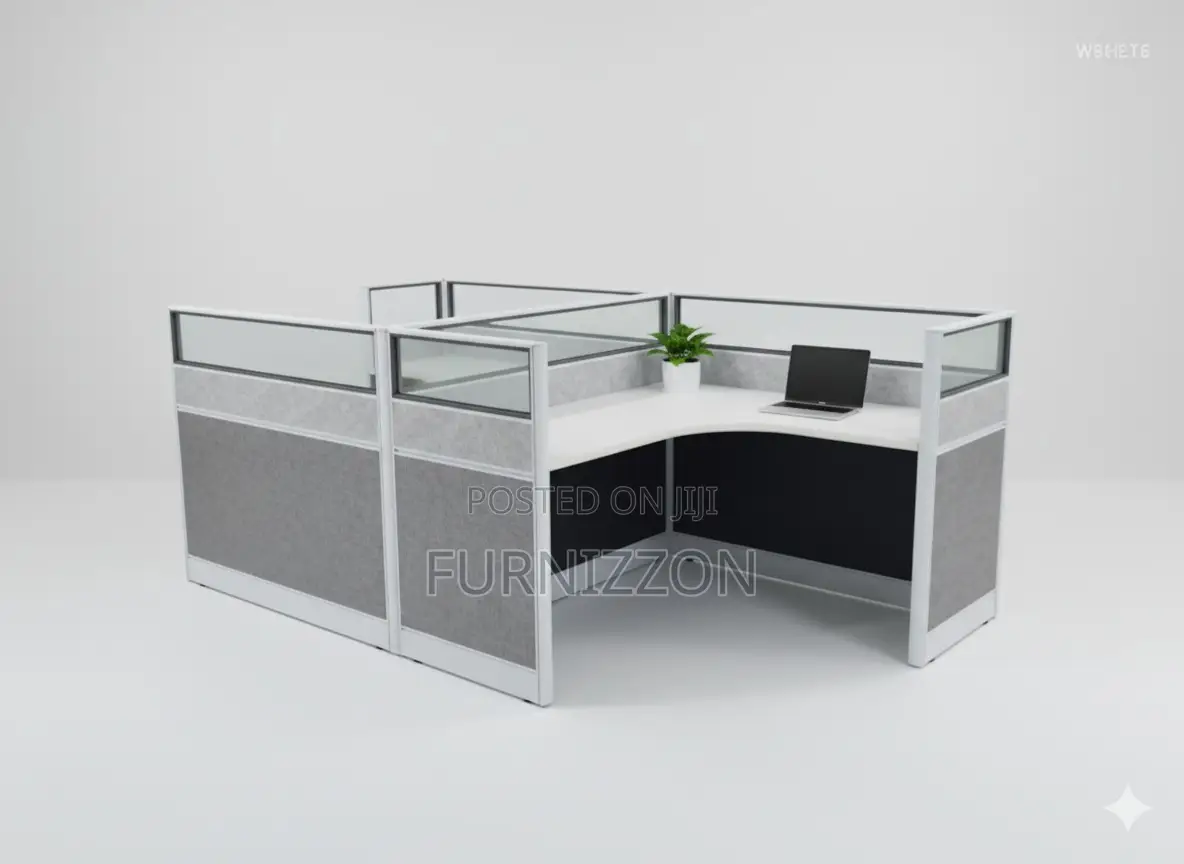 Modern 2-Cubicle Office Workstation With Glass Aluminium Partitions