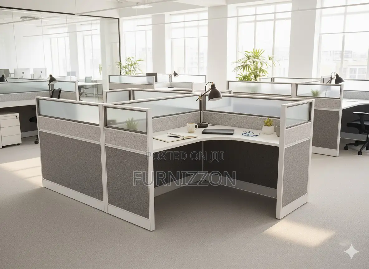 2-Cubicle Office Workstation With Partitioned Wooden Top