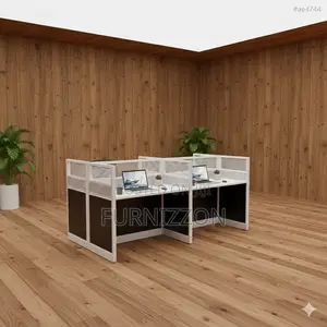 4-Cubicle Office Workstation With Wooden Top Glass/Aluminium Partition