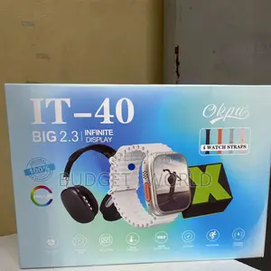 Blue Smart Watch It40 With Headphones, 4 Straps and Bluetooth