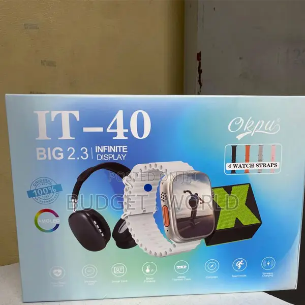 Blue Smart Watch It40 With Headphones, 4 Straps and Bluetooth