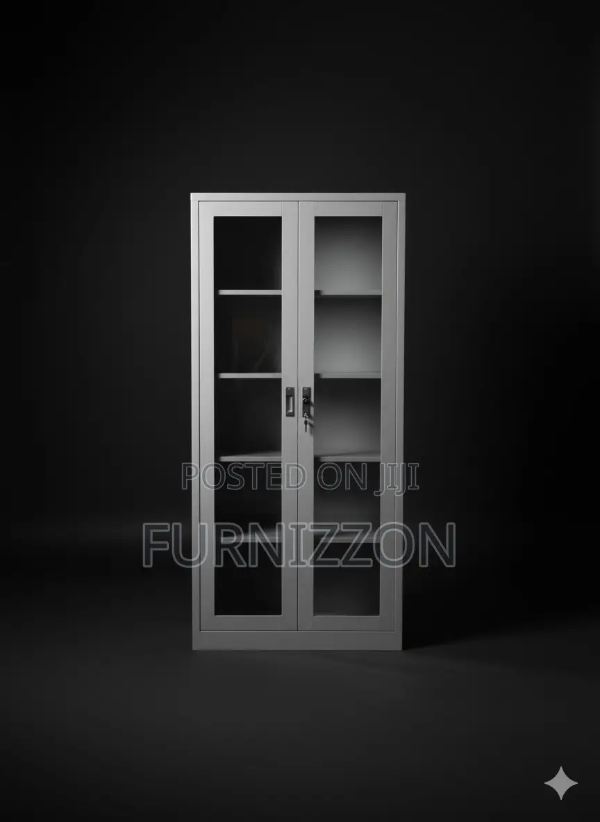 Modern Metallic Two-Door Glass Office Storage Cabinet