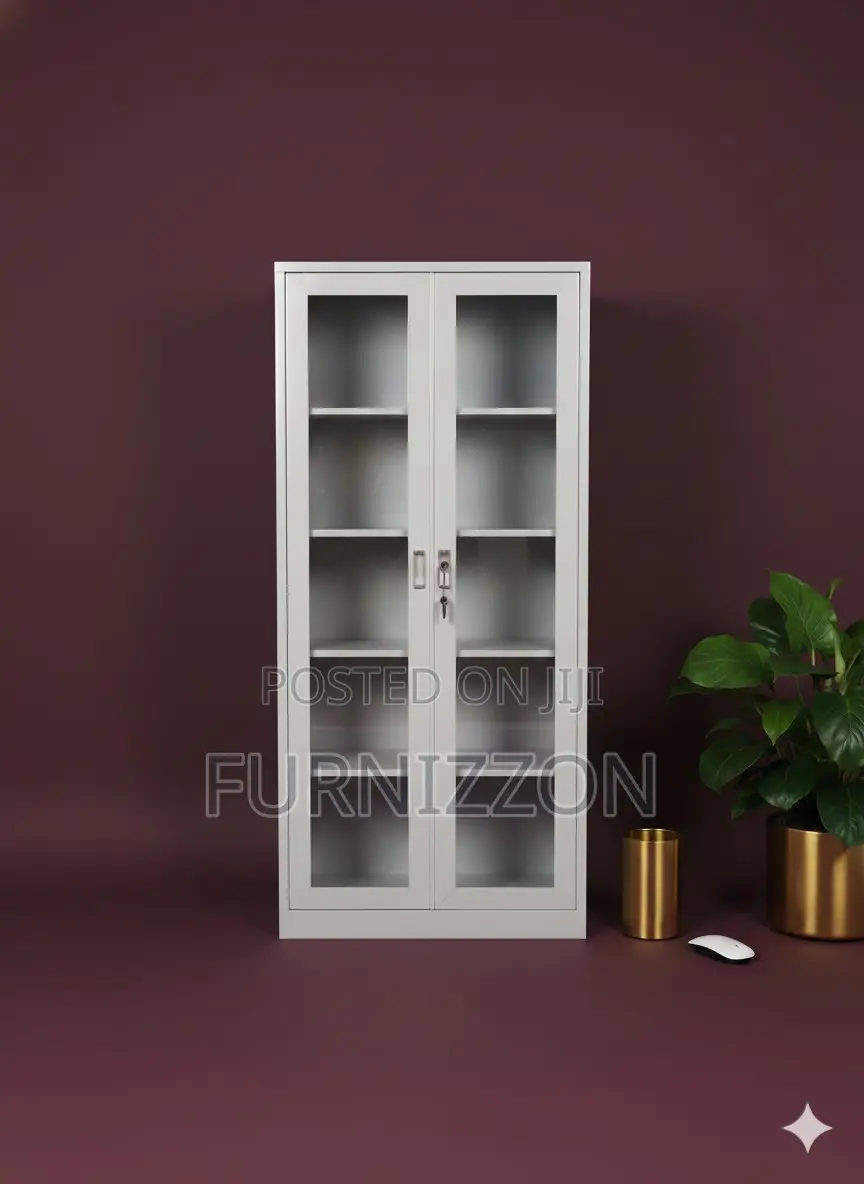 Modern Office Metallic Glass Two-Door Cabinet