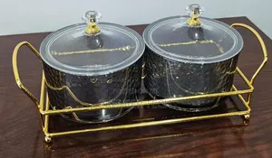 2in1 Heavy Glass Golden Sugar Dish in a Golden Frame Presentation Set