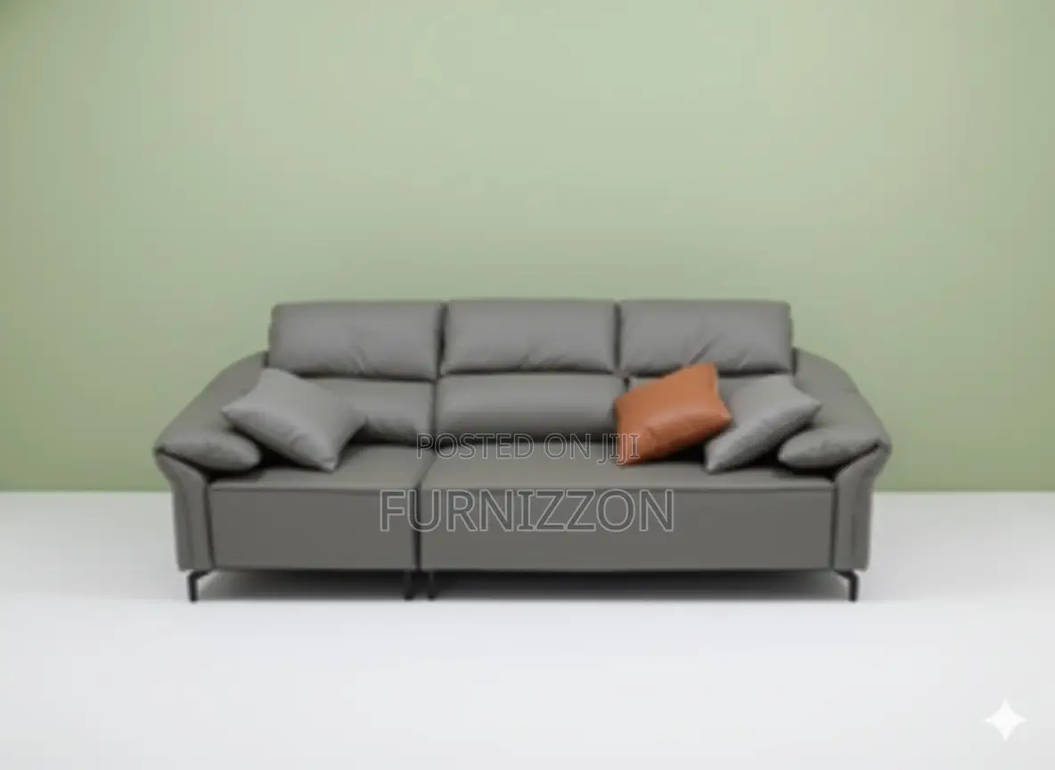 Original Grey Leather 3-Seater Sofa for Home Office
