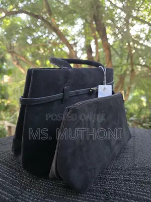 2 in 1 Manu Atelier Le Cambon 40 Tote Bag in Black Suede.