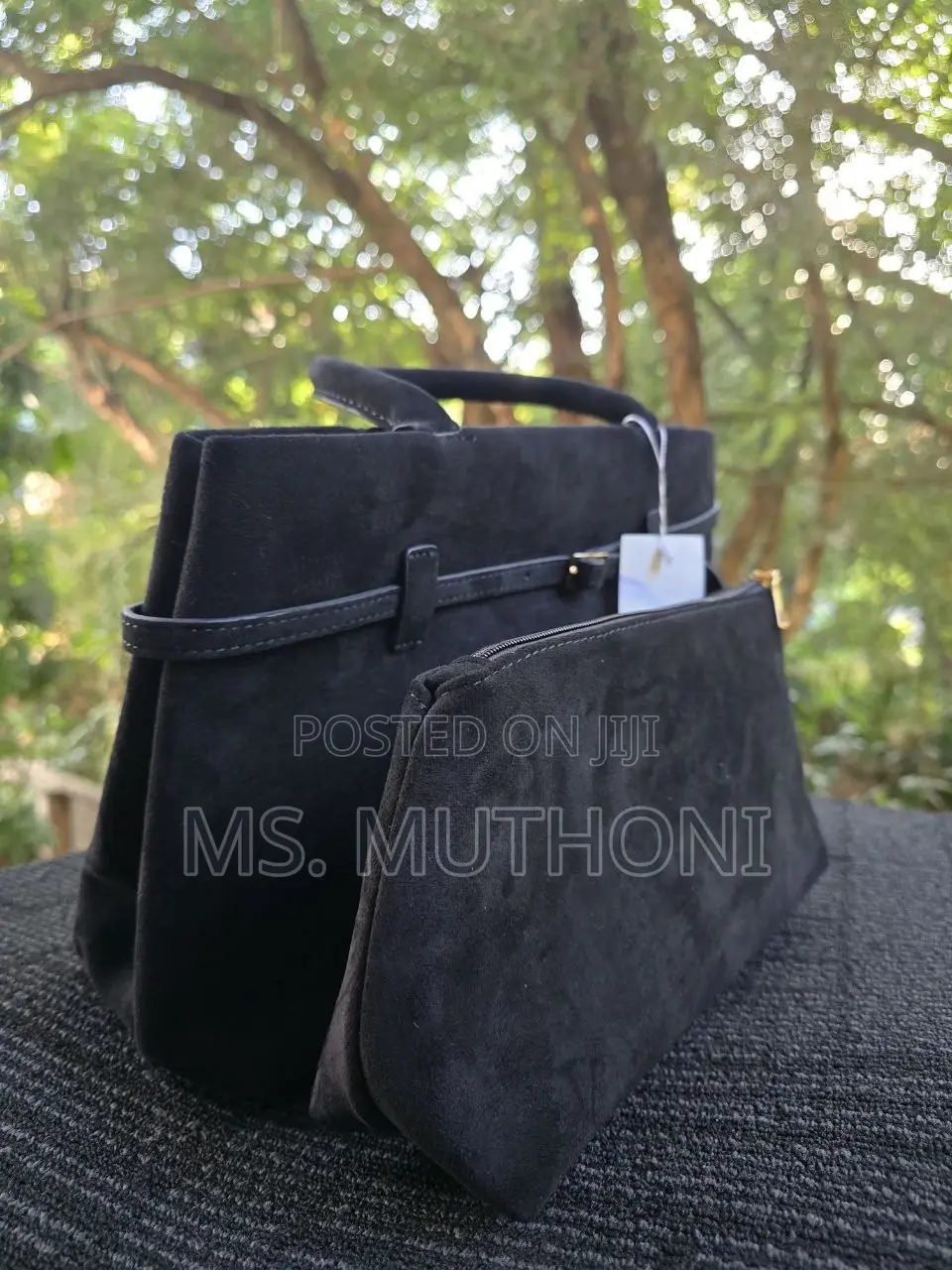 2 in 1 Manu Atelier Le Cambon 40 Tote Bag in Black Suede.