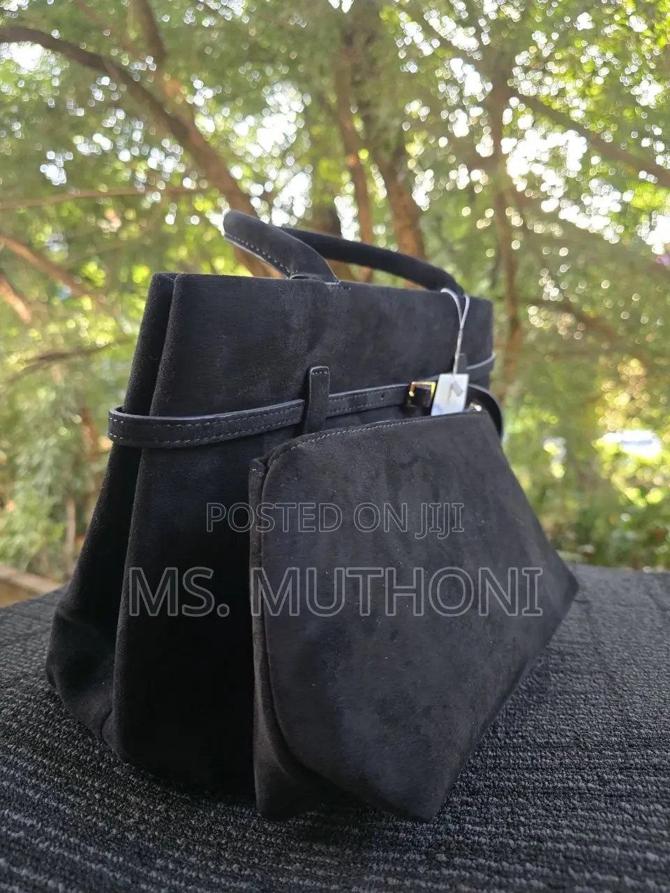 2 in 1 Manu Atelier Le Cambon 40 Tote Bag in Black Suede.
