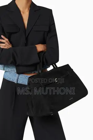 2 in 1 Manu Atelier Le Cambon 40 Tote Bag in Black Suede.