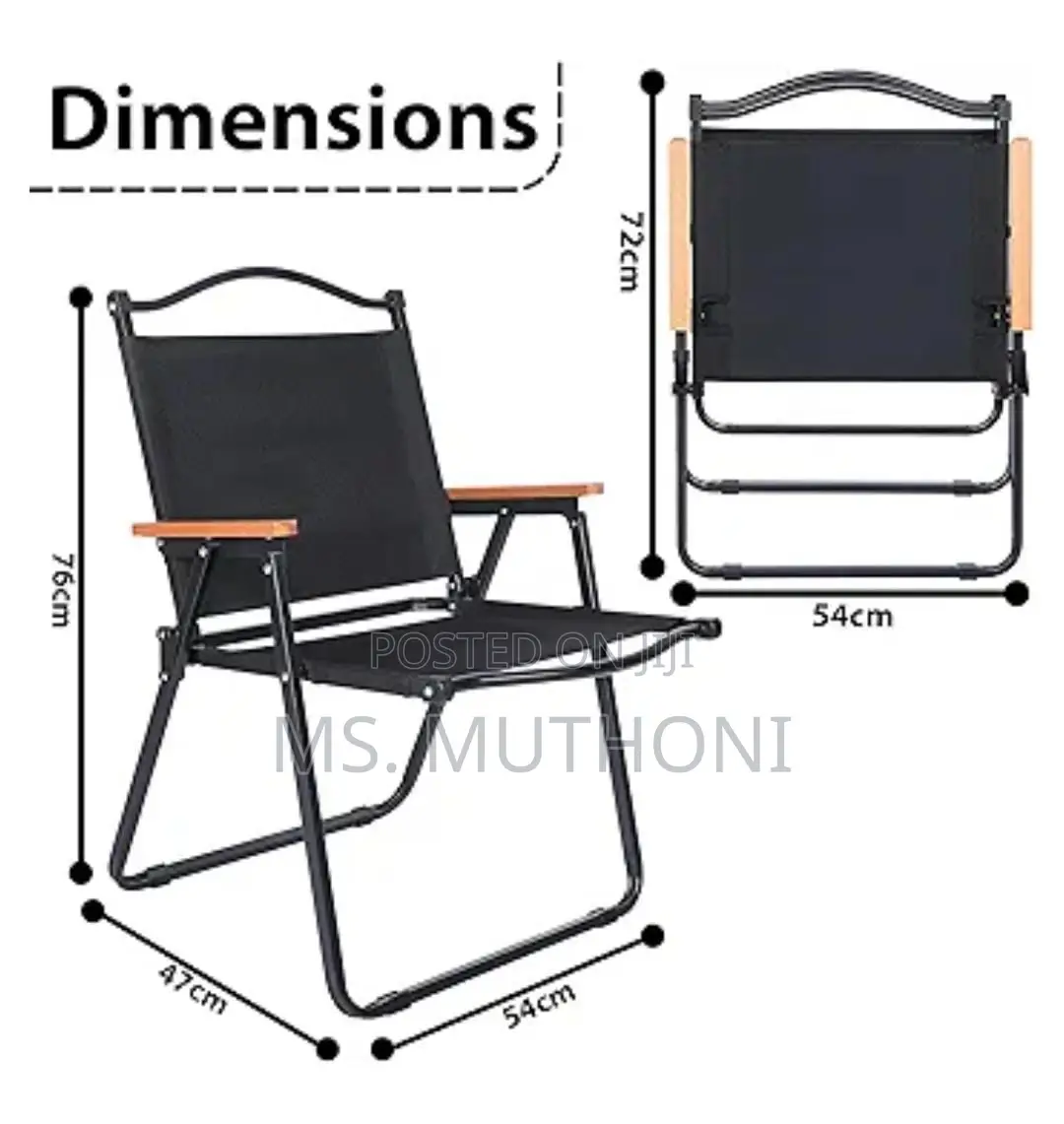 Folding Camping Chair With a Sturdy Frame and Wooden Armrests.
