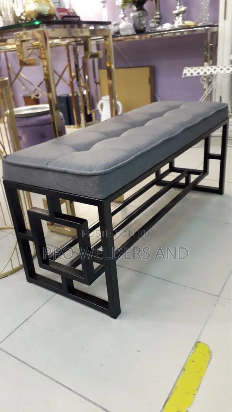 Custom Steel Bench Furniture With Tufted Cushion | Modern Design