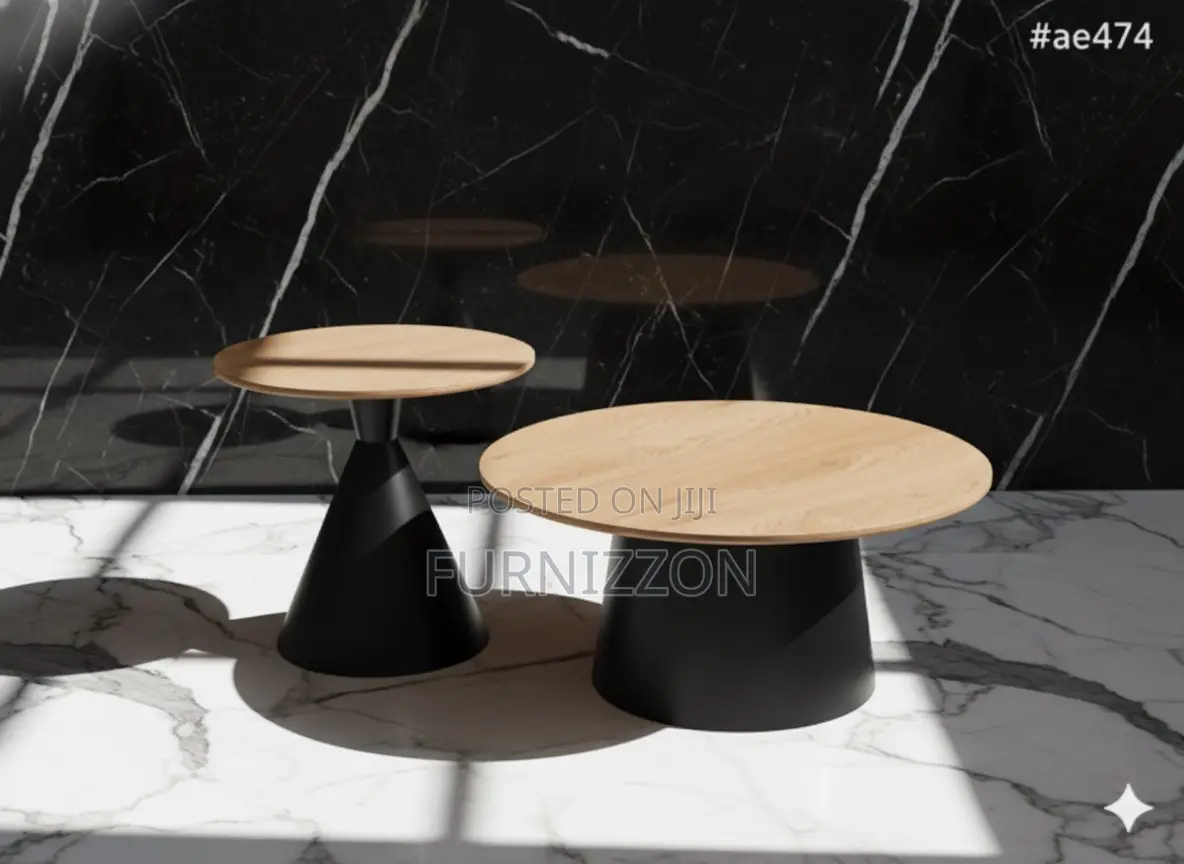 Modern Wooden Top 2-Piece Round Coffee Table