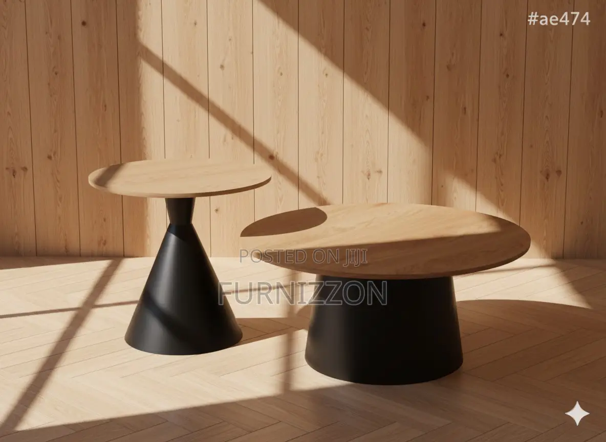 Wooden Round Coffee Table Set – 2 Pieces