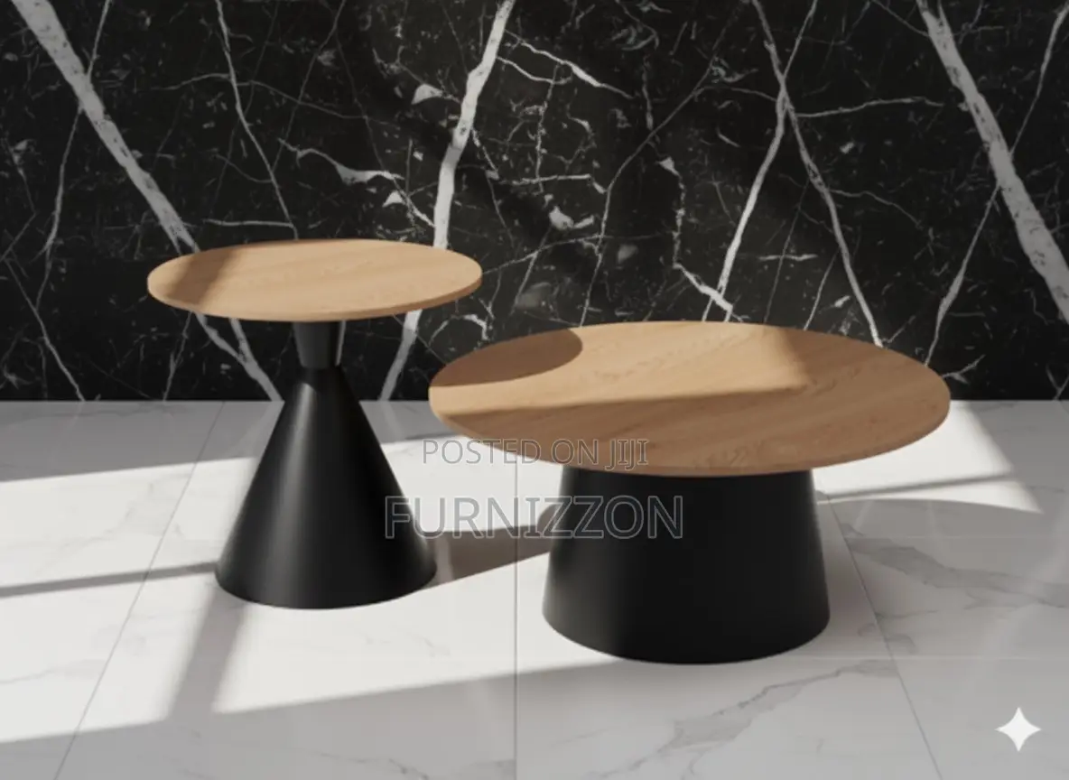 Modern Living Room 2-Piece Wooden Round Coffee Table
