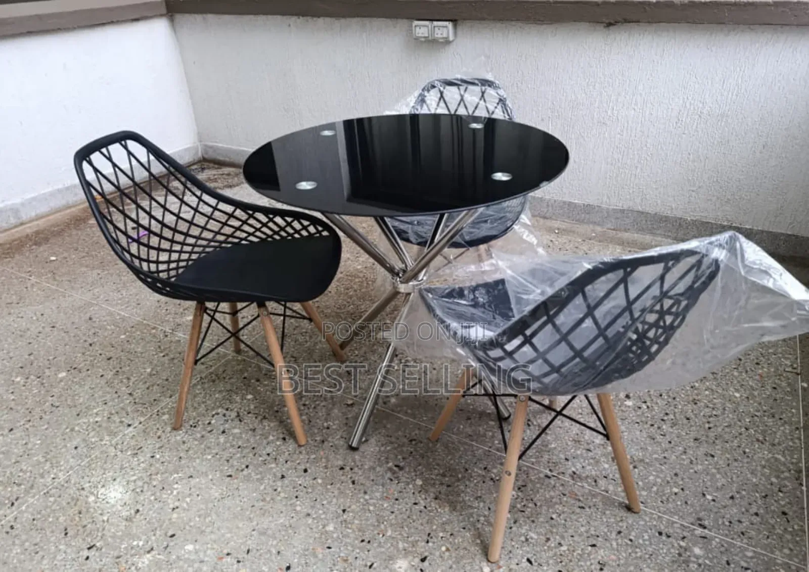 Dark Coffee Table and Black Eames Mesh Chair