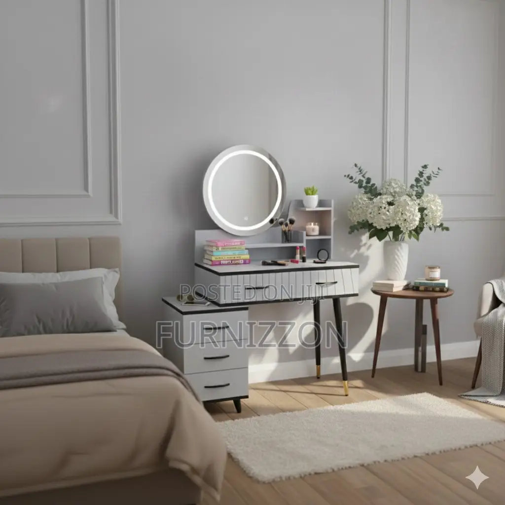Modern Dressing Table With Side Storage Cabinet