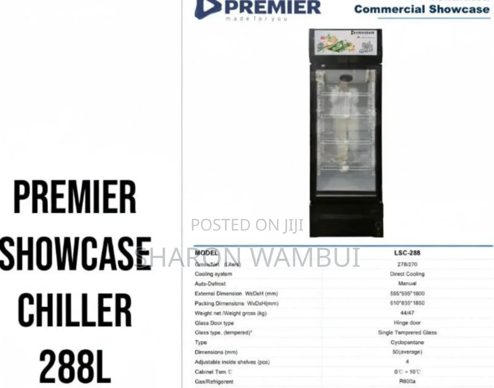 Premier Showcase Chiller 288l/288l Premier Commercial Chiller