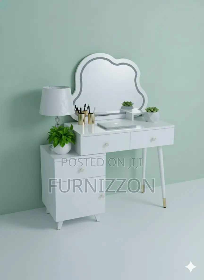 Compact Bedroom Dressing Table With Side Storage Cabinet