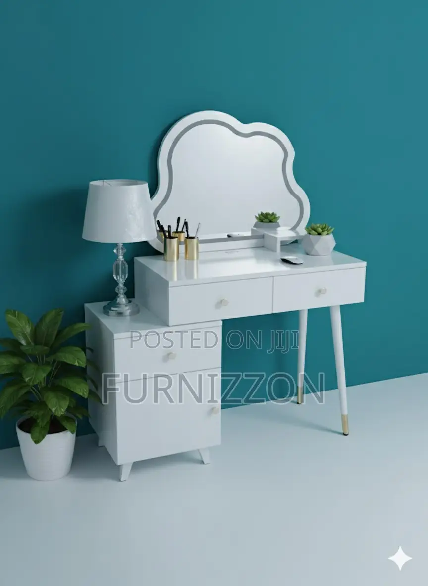 Modern Wooden Dressing Table With Side Storage Cabinet