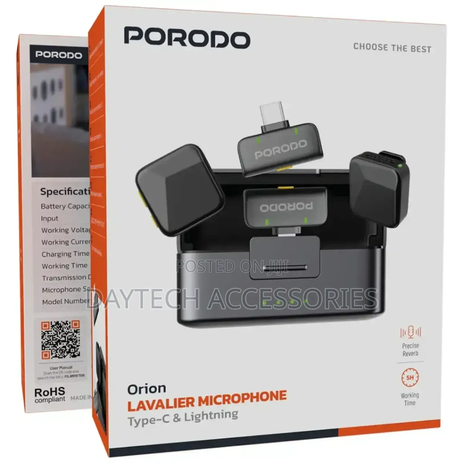 Porodo Orion Lavalier Microphone Type-C Lightning - Black