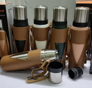 Camping Thermocup in Leather Carrier Bag