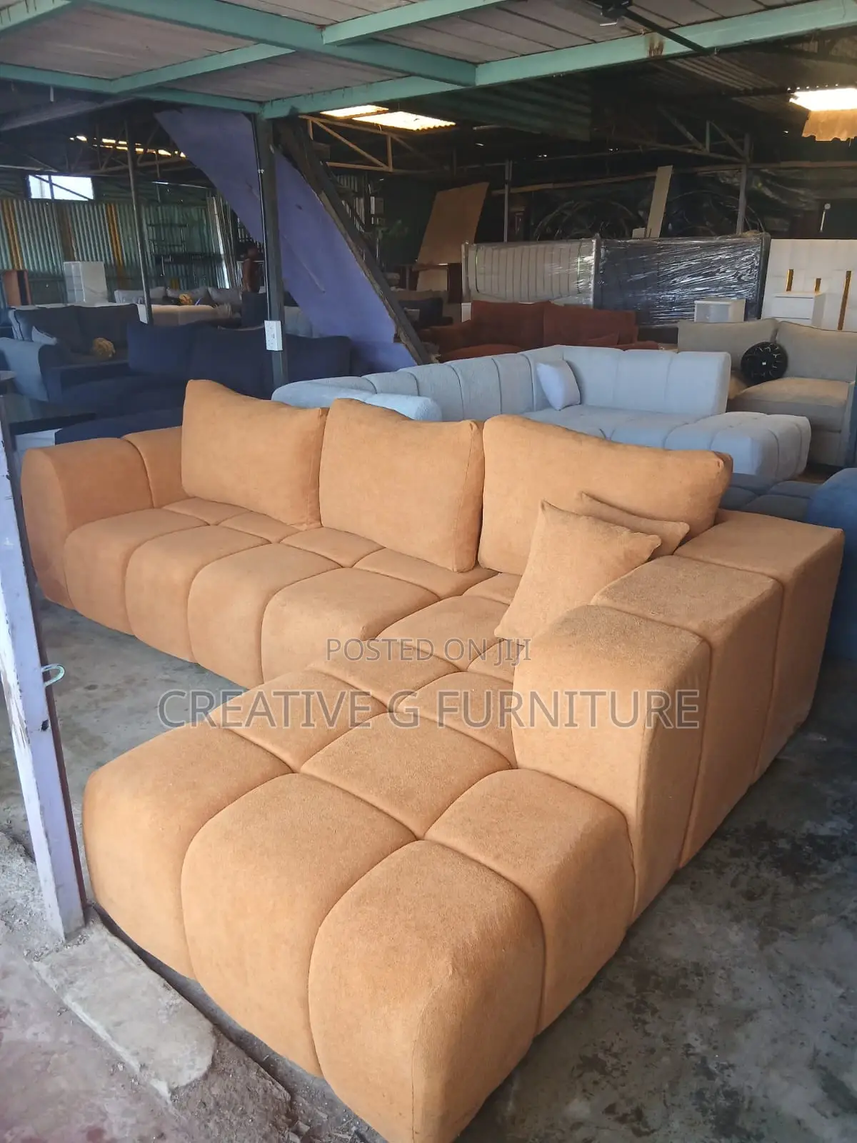 Velvet Puff L-Shape Sofa