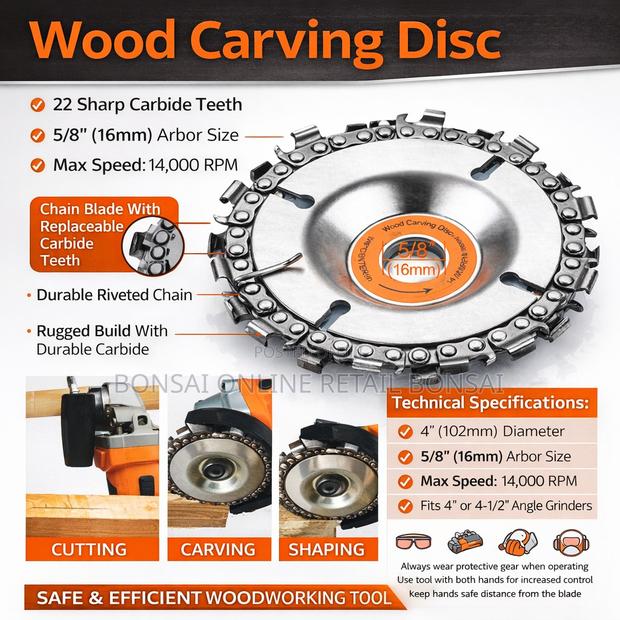 4-Inch 22-Tooth Wood Carving Disc for Angle Grinders - thumbnail 3