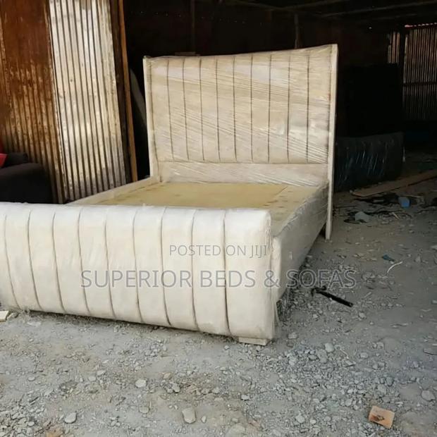 Cream Upholstered Panel Bed 5 by 6