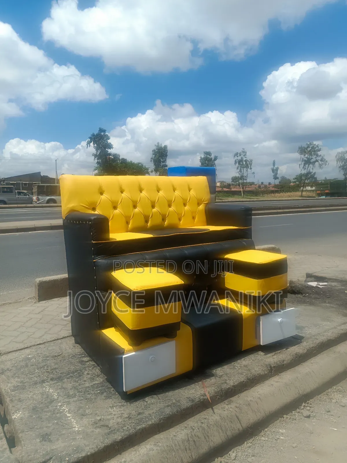 Pedicure Seat, 2 Seater, Black/ Yellow 