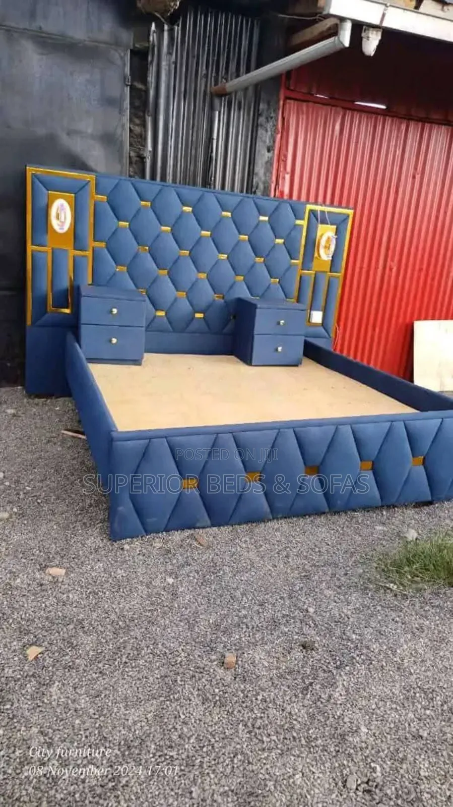 Luxury Tufted Bed With Gold Accents