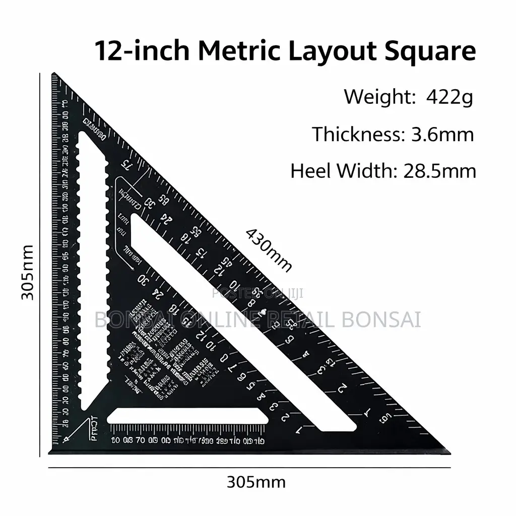 12-Inch Metric Layout Speed Square Carpenter Measuring Tool Aluminum