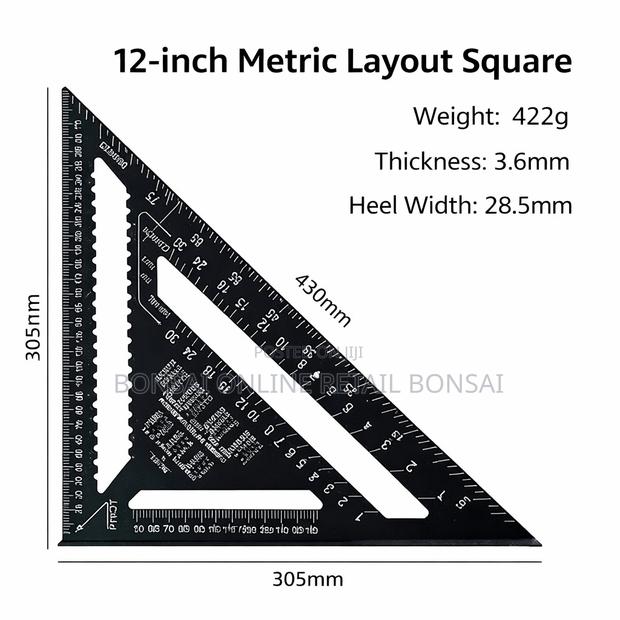 12-Inch Metric Layout Speed Square Carpenter Measuring Tool Aluminum - thumbnail 3