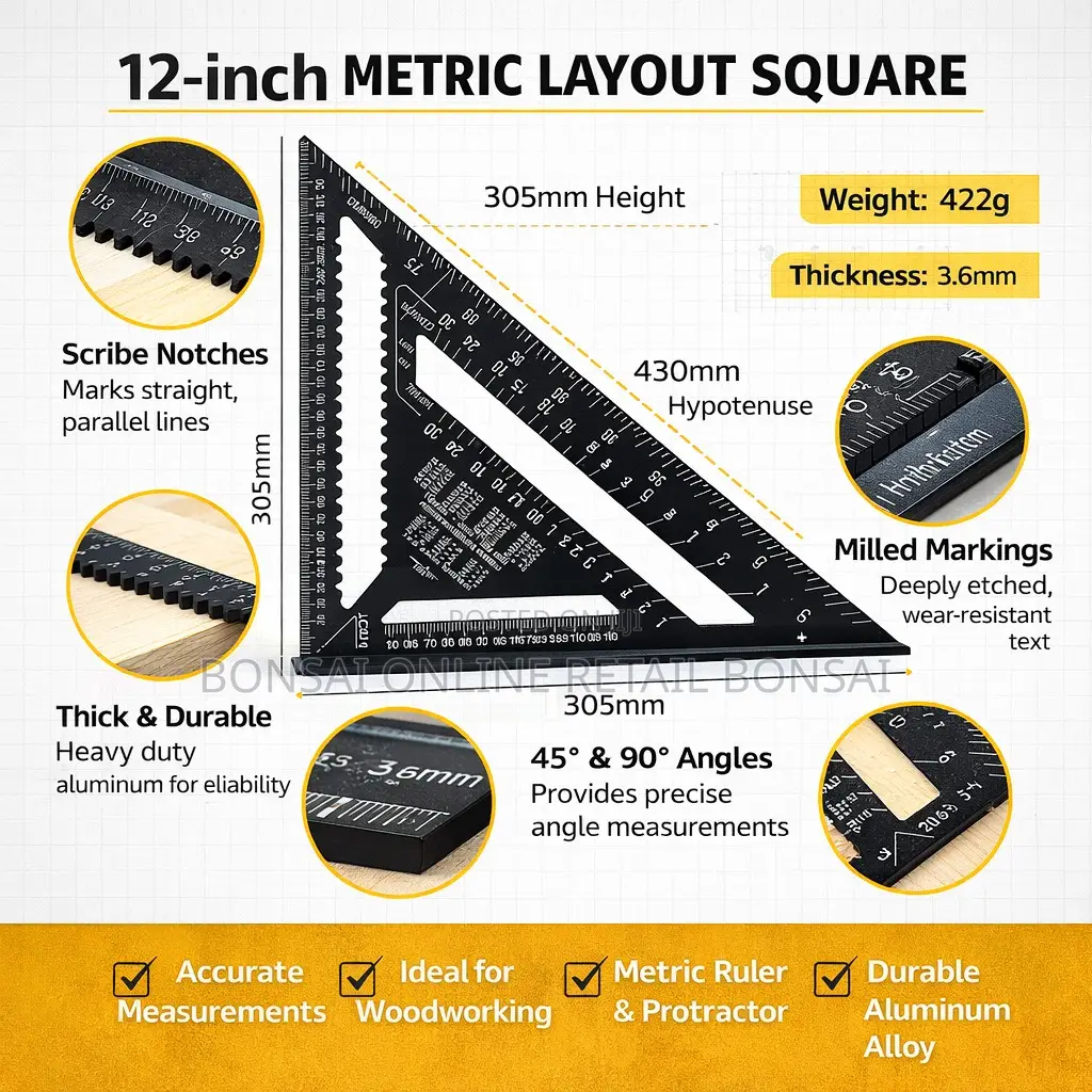 12-Inch Metric Layout Speed Square Carpenter Measuring Tool Aluminum