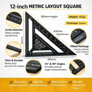 12-Inch Metric Layout Speed Square Carpenter Measuring Tool Aluminum