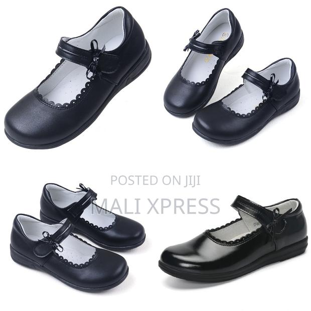 Girls Black Leather School Shoes With Strap Anti-Slip Sole Sizes 25–42