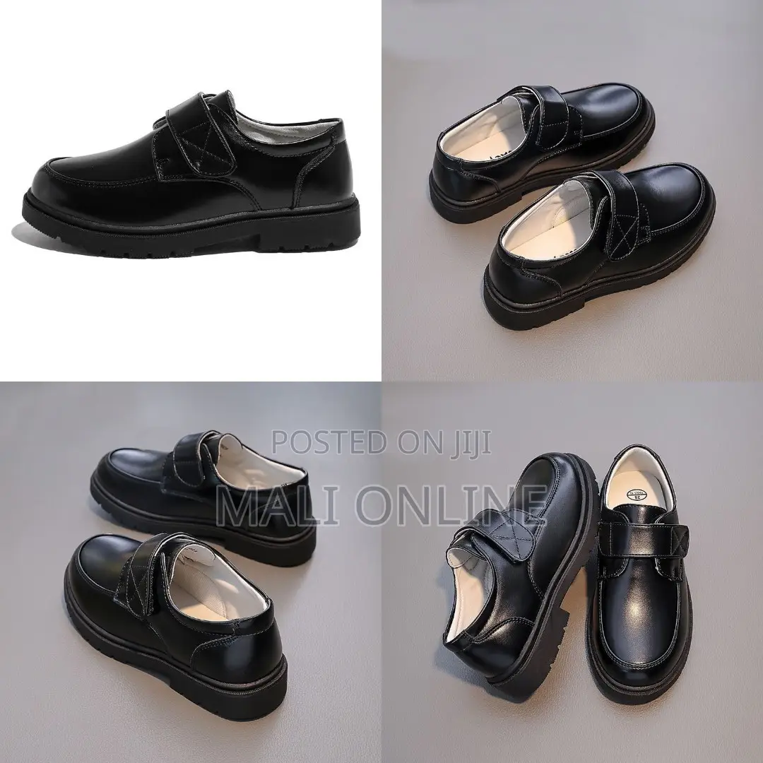 Boys Leather School Shoes With Hook Loop Strap 25-42