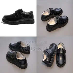Boys Leather School Shoes With Hook Loop Strap 25-42